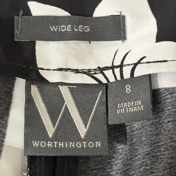 Worthington Black & White Floral Print Wide Leg Chic Pants Stylish Size 8 Tall - Picture 9 of 9